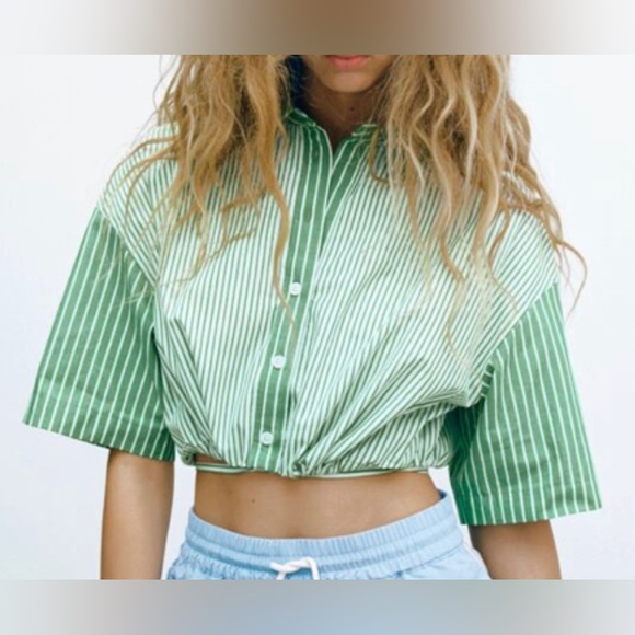 Zara Contrasting striped poplin shirt - Picture 1 of 3